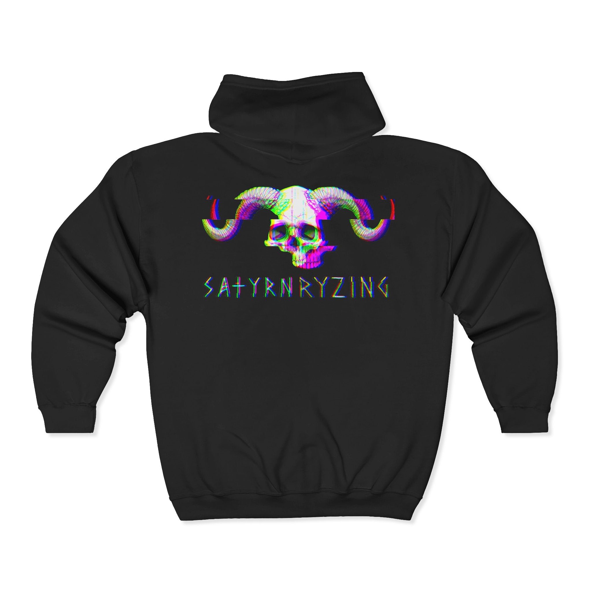 Glitch Satyr Skull Full-Zip Hoodie — Occult Graphic Zip-Up for Goth & Streetwear